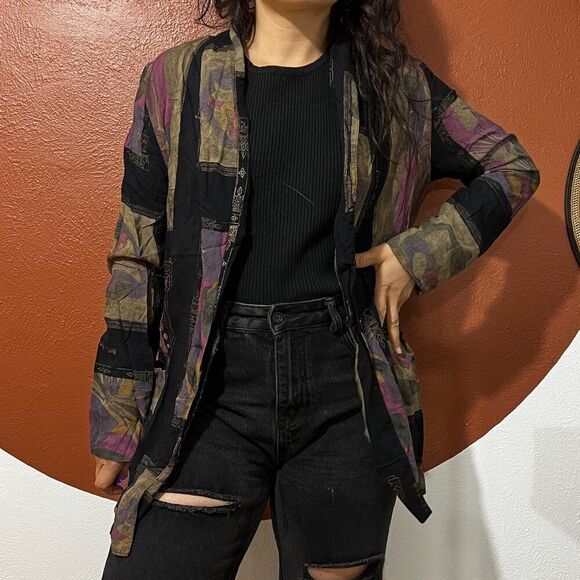 vtg 80s Blazer Oversized Colorful Abstract Artsy Medium patchwork look new wave - Picture 3 of 9